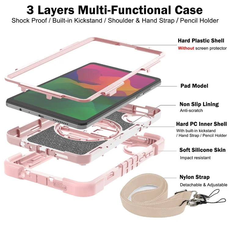 For Xiaomi Redmi Pad SE 4G Case Silicone+PC Kickstand Tablet Cover with Shoulder Strap