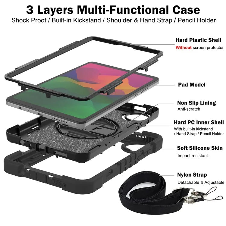 For Xiaomi Redmi Pad SE 4G Case Silicone+PC Kickstand Tablet Cover with Shoulder Strap