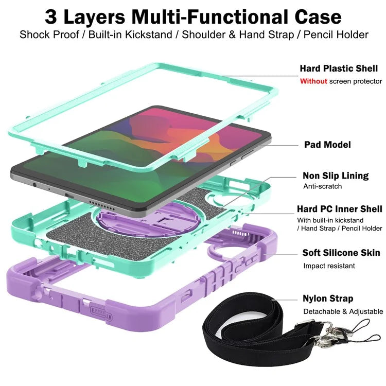 For Xiaomi Redmi Pad SE 4G Case Silicone+PC Kickstand Tablet Cover with Shoulder Strap