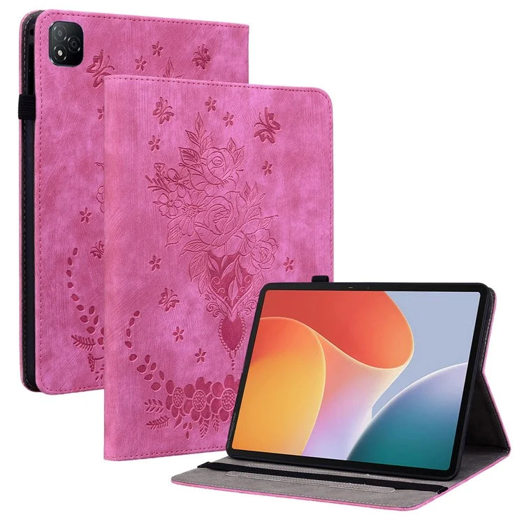 For Infinix Xpad Case Card Holder Anti-Scratch Leather Cover Rose Flower Imprint