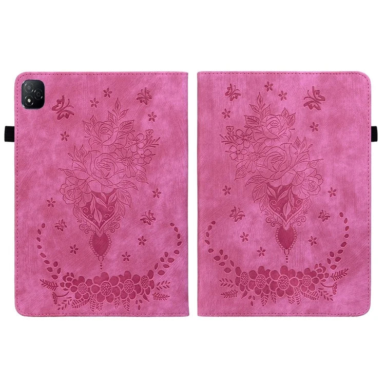 For Infinix Xpad Case Card Holder Anti-Scratch Leather Cover Rose Flower Imprint