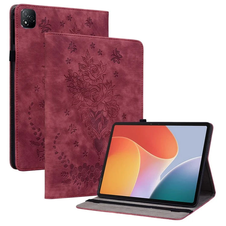 For Infinix Xpad Case Card Holder Anti-Scratch Leather Cover Rose Flower Imprint