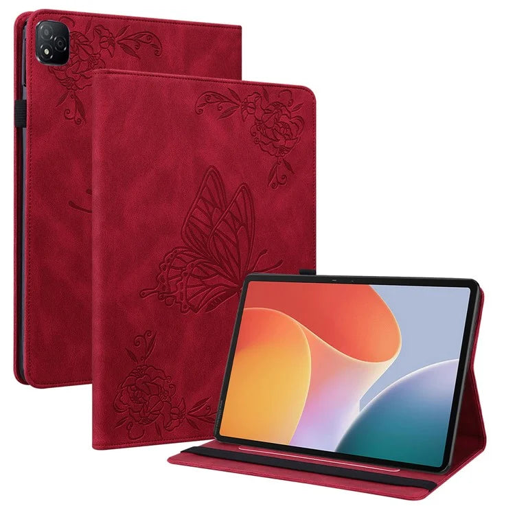 For Infinix Xpad Case Butterfly Flower Imprint PU Leather Tablet Cover with Card Slots