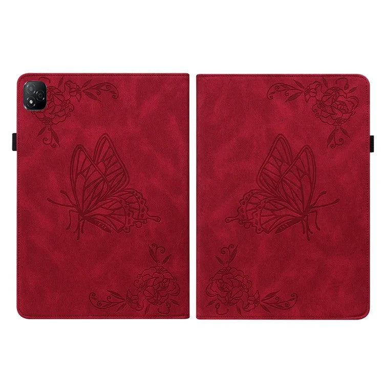 For Infinix Xpad Case Butterfly Flower Imprint PU Leather Tablet Cover with Card Slots