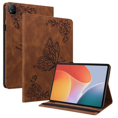 For Infinix Xpad Case Butterfly Flower Imprint PU Leather Tablet Cover with Card Slots