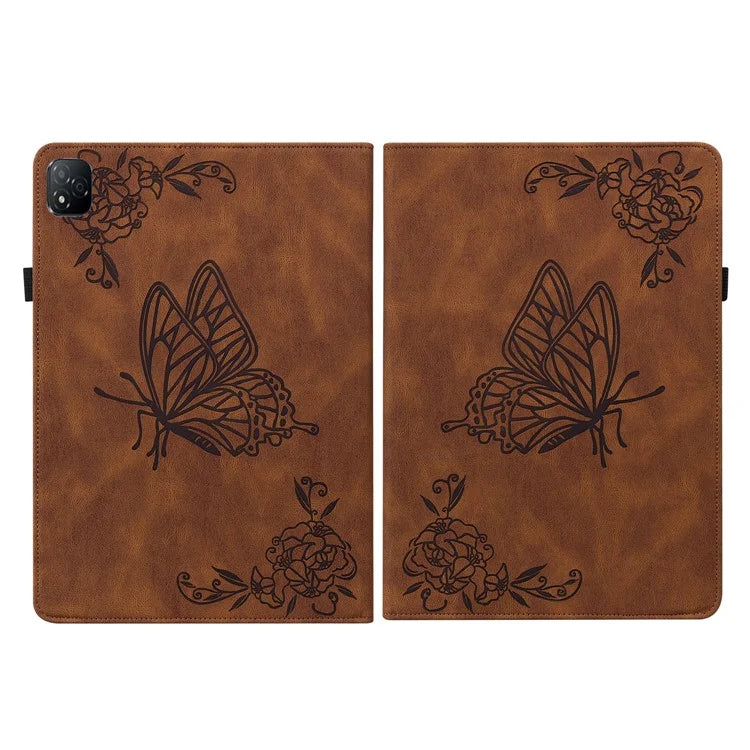 For Infinix Xpad Case Butterfly Flower Imprint PU Leather Tablet Cover with Card Slots