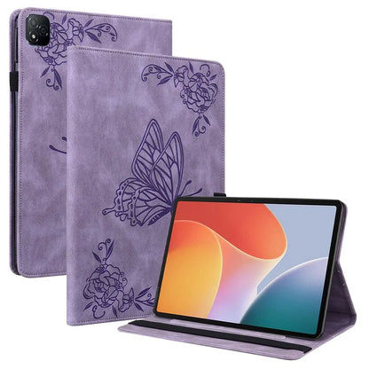 For Infinix Xpad Case Butterfly Flower Imprint PU Leather Tablet Cover with Card Slots