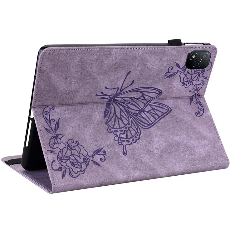 For Infinix Xpad Case Butterfly Flower Imprint PU Leather Tablet Cover with Card Slots