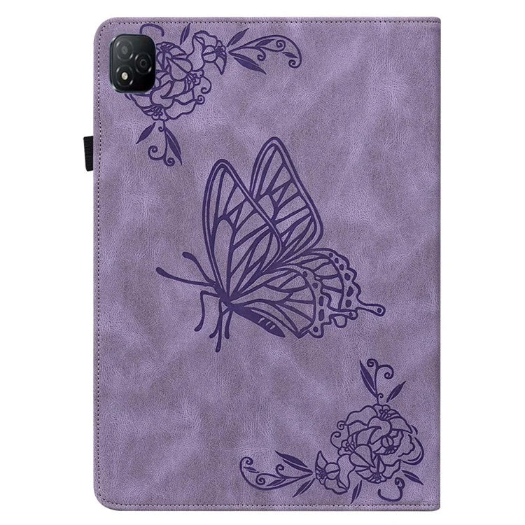 For Infinix Xpad Case Butterfly Flower Imprint PU Leather Tablet Cover with Card Slots