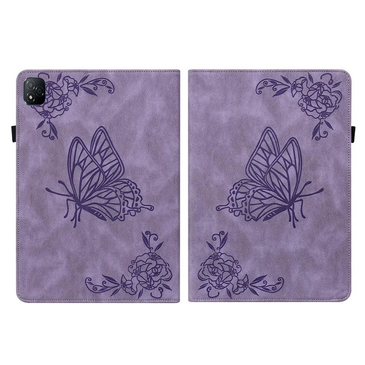 For Infinix Xpad Case Butterfly Flower Imprint PU Leather Tablet Cover with Card Slots