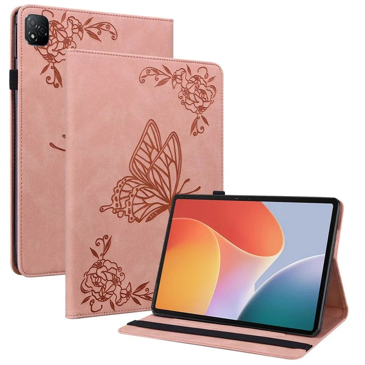 For Infinix Xpad Case Butterfly Flower Imprint PU Leather Tablet Cover with Card Slots