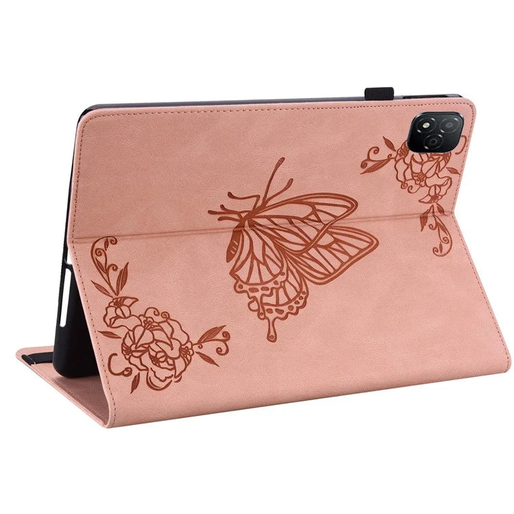 For Infinix Xpad Case Butterfly Flower Imprint PU Leather Tablet Cover with Card Slots