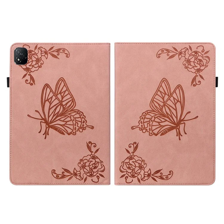 For Infinix Xpad Case Butterfly Flower Imprint PU Leather Tablet Cover with Card Slots