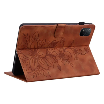 For Infinix Xpad Case Lily Flower Imprint Card Slots Leather Tablet Cover