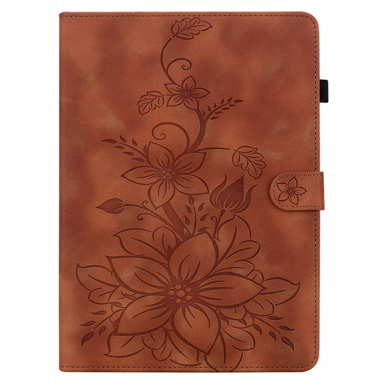 For Infinix Xpad Case Lily Flower Imprint Card Slots Leather Tablet Cover