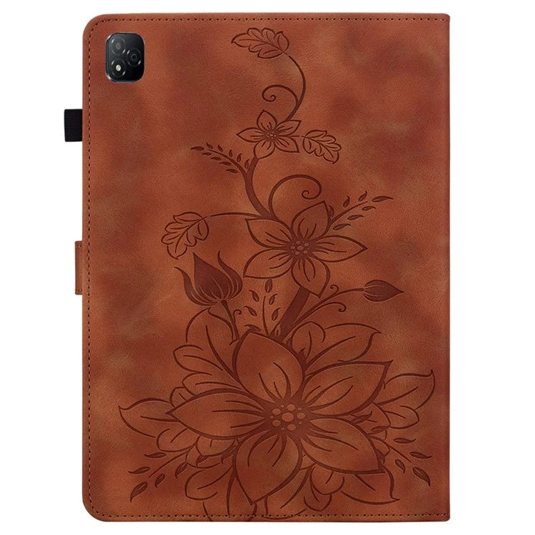 For Infinix Xpad Case Lily Flower Imprint Card Slots Leather Tablet Cover