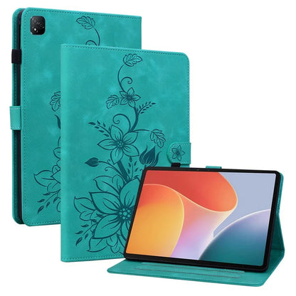 For Infinix Xpad Case Lily Flower Imprint Card Slots Leather Tablet Cover