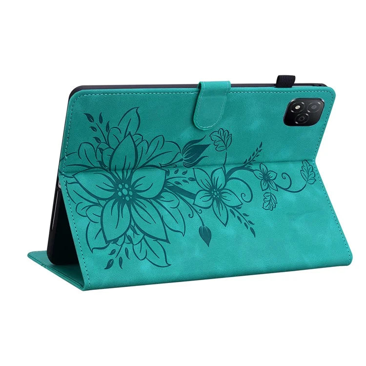 For Infinix Xpad Case Lily Flower Imprint Card Slots Leather Tablet Cover
