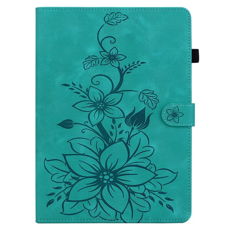 For Infinix Xpad Case Lily Flower Imprint Card Slots Leather Tablet Cover