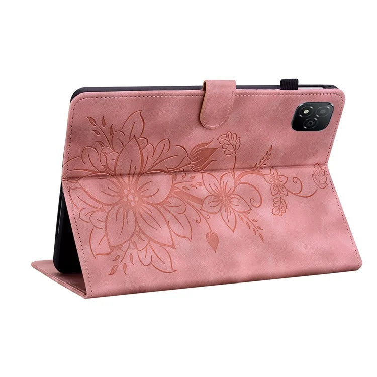 For Infinix Xpad Case Lily Flower Imprint Card Slots Leather Tablet Cover