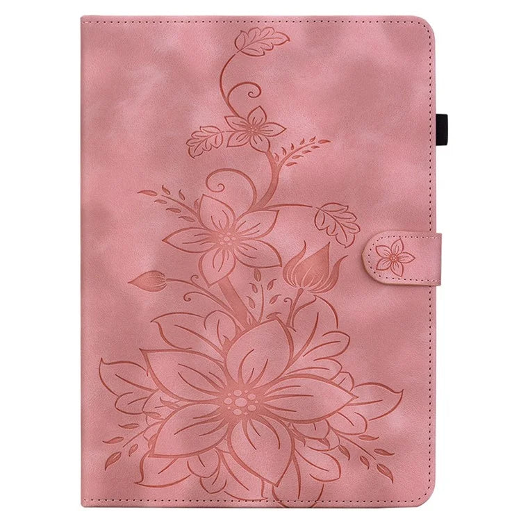 For Infinix Xpad Case Lily Flower Imprint Card Slots Leather Tablet Cover