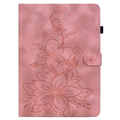 For Infinix Xpad Case Lily Flower Imprint Card Slots Leather Tablet Cover