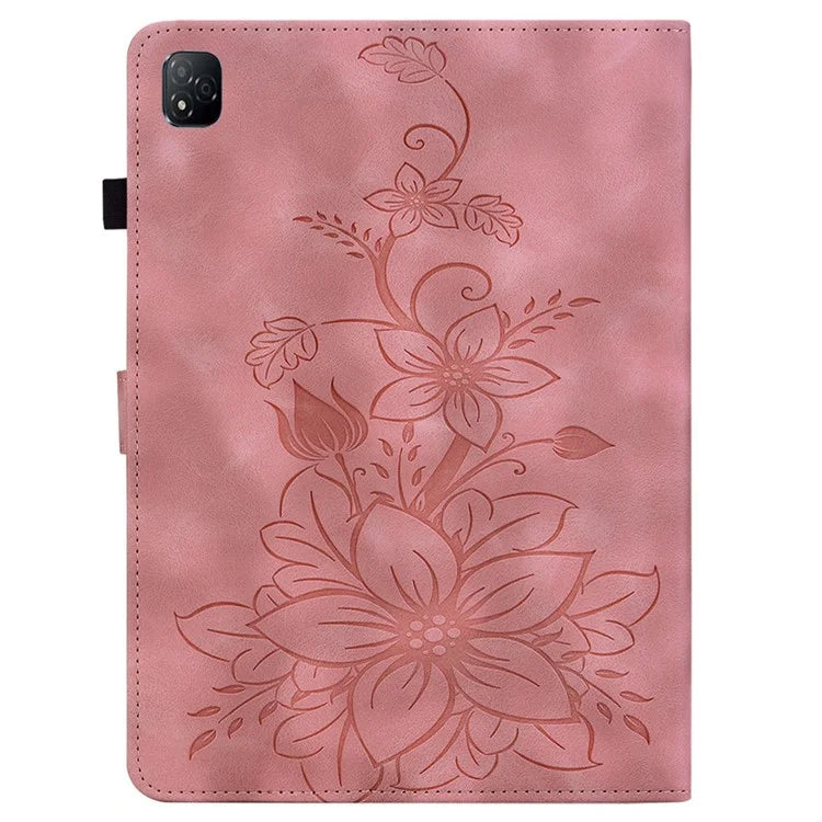 For Infinix Xpad Case Lily Flower Imprint Card Slots Leather Tablet Cover