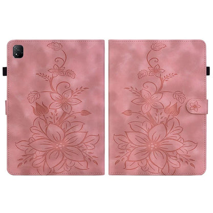 For Infinix Xpad Case Lily Flower Imprint Card Slots Leather Tablet Cover