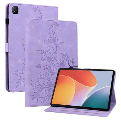 For Infinix Xpad Case Lily Flower Imprint Card Slots Leather Tablet Cover