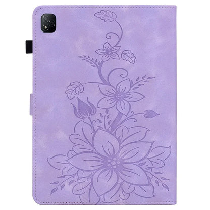 For Infinix Xpad Case Lily Flower Imprint Card Slots Leather Tablet Cover
