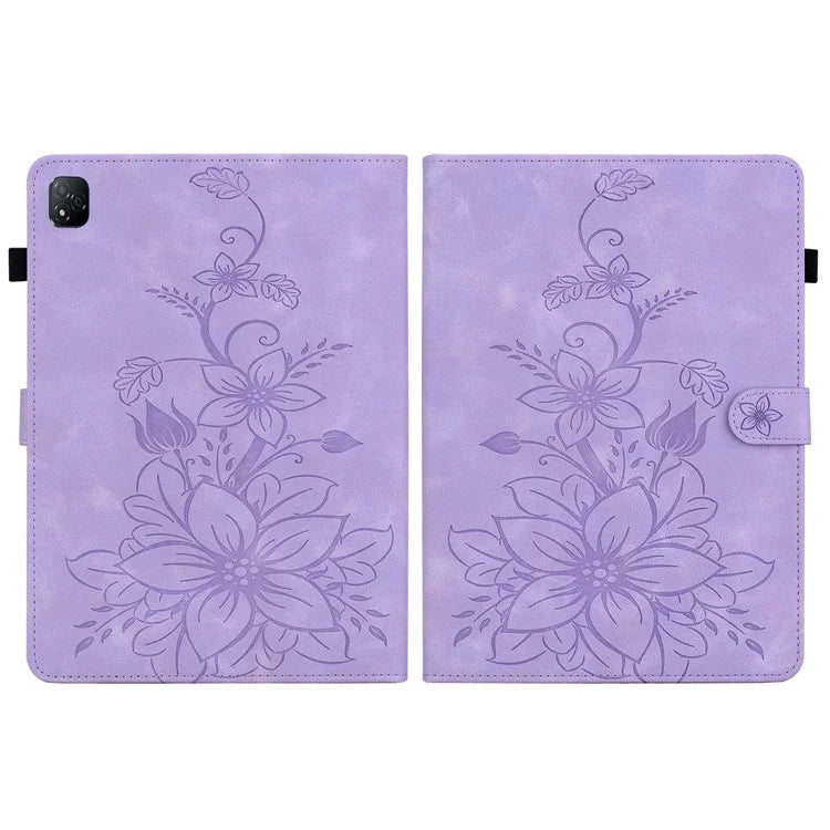 For Infinix Xpad Case Lily Flower Imprint Card Slots Leather Tablet Cover