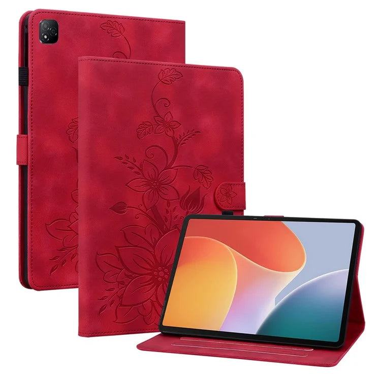For Infinix Xpad Case Lily Flower Imprint Card Slots Leather Tablet Cover
