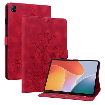 For Infinix Xpad Case Lily Flower Imprint Card Slots Leather Tablet Cover