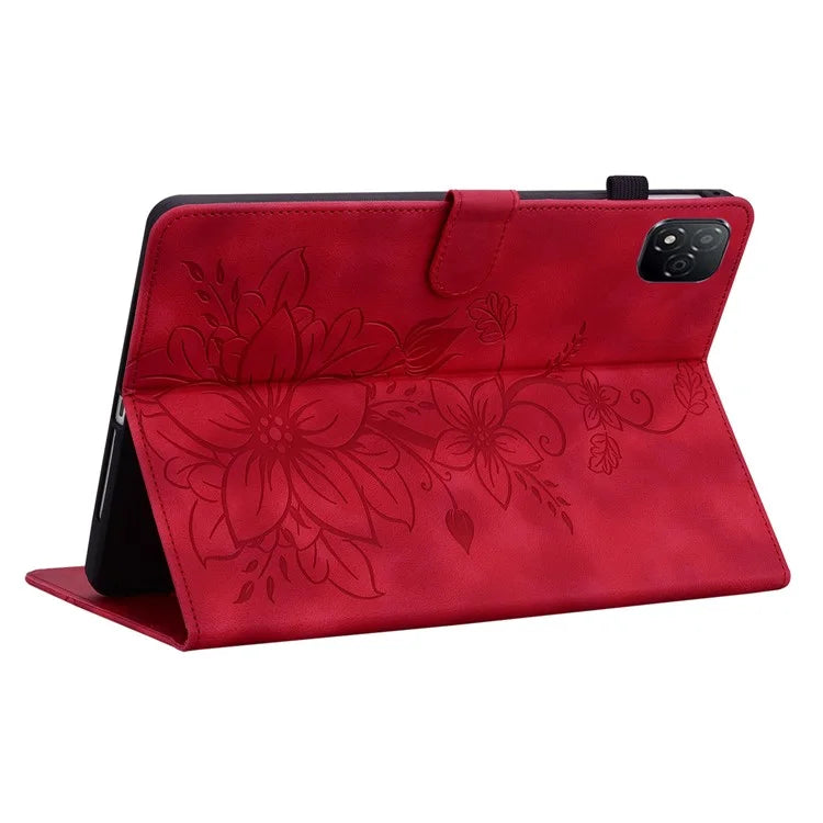 For Infinix Xpad Case Lily Flower Imprint Card Slots Leather Tablet Cover