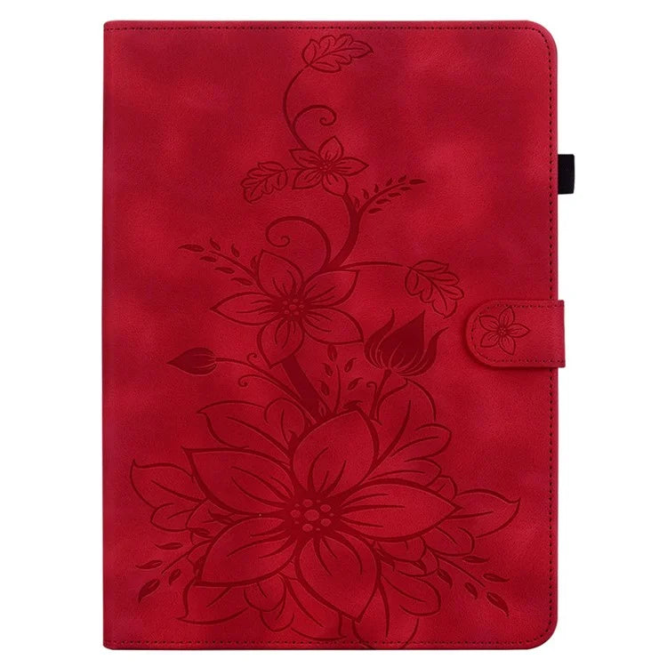 For Infinix Xpad Case Lily Flower Imprint Card Slots Leather Tablet Cover