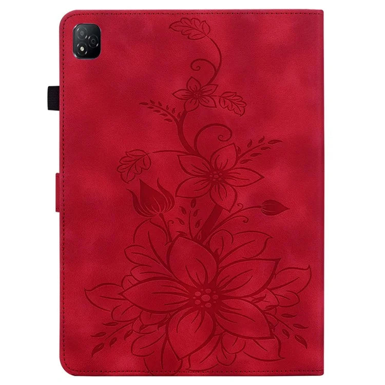 For Infinix Xpad Case Lily Flower Imprint Card Slots Leather Tablet Cover