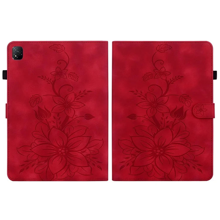 For Infinix Xpad Case Lily Flower Imprint Card Slots Leather Tablet Cover
