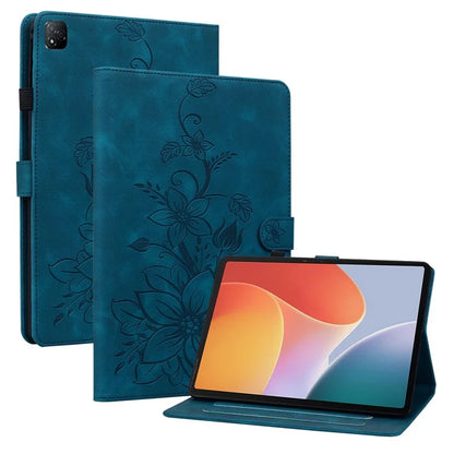 For Infinix Xpad Case Lily Flower Imprint Card Slots Leather Tablet Cover