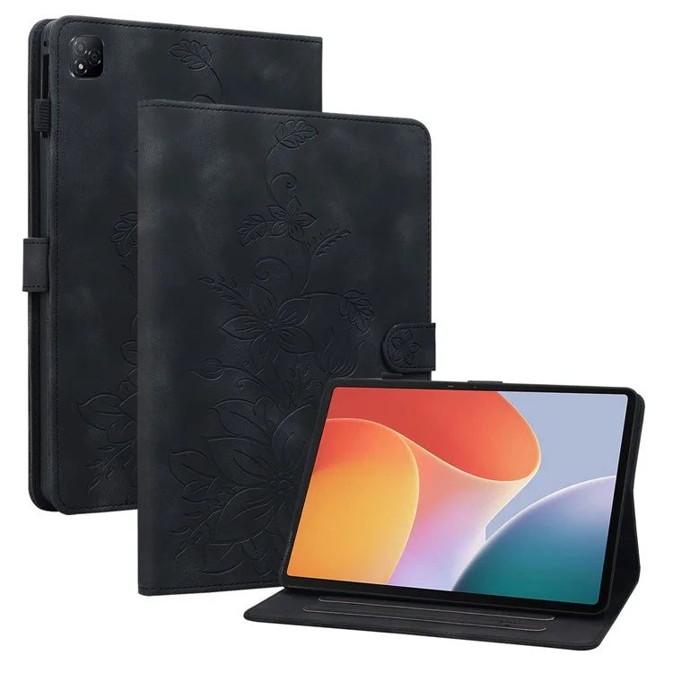 For Infinix Xpad Case Lily Flower Imprint Card Slots Leather Tablet Cover