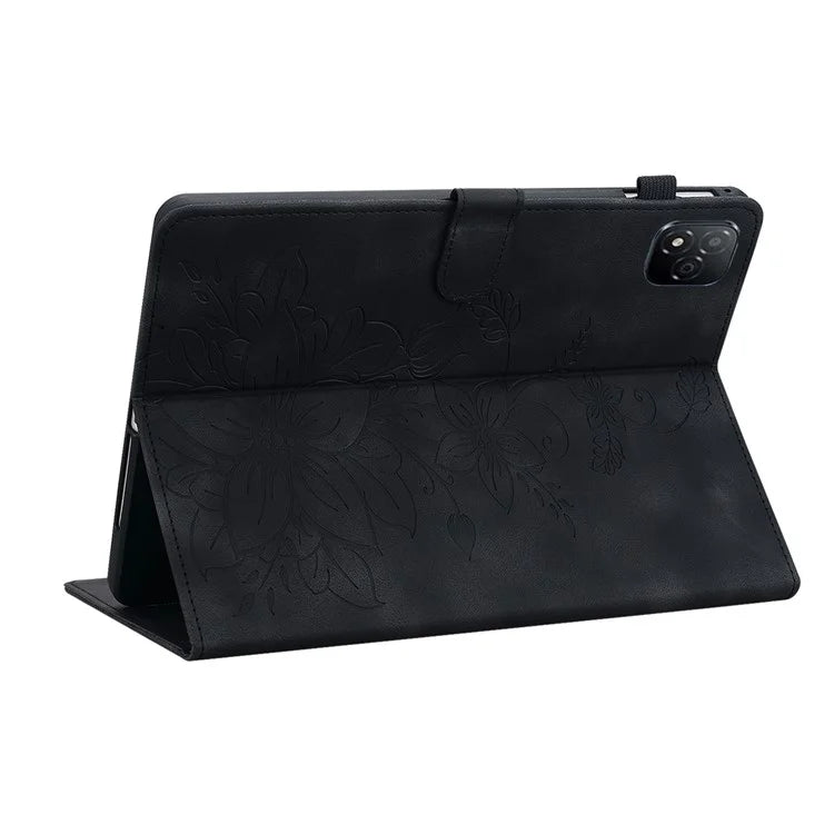 For Infinix Xpad Case Lily Flower Imprint Card Slots Leather Tablet Cover