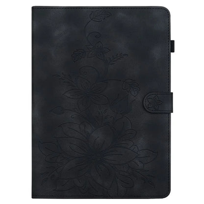 For Infinix Xpad Case Lily Flower Imprint Card Slots Leather Tablet Cover