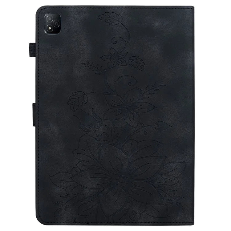 For Infinix Xpad Case Lily Flower Imprint Card Slots Leather Tablet Cover