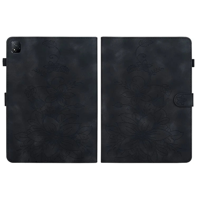 For Infinix Xpad Case Lily Flower Imprint Card Slots Leather Tablet Cover