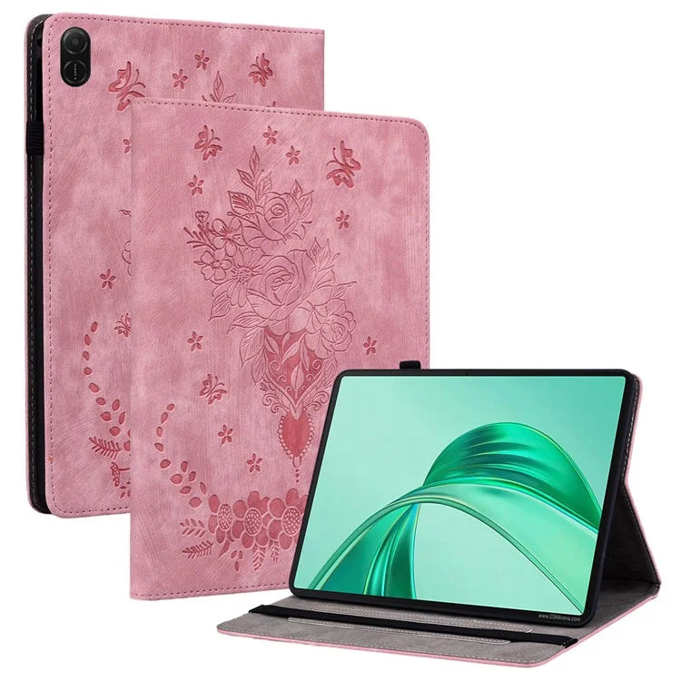 For Honor Pad X8a Case Card Holder Anti-Scratch Leather Cover Rose Flower Imprint