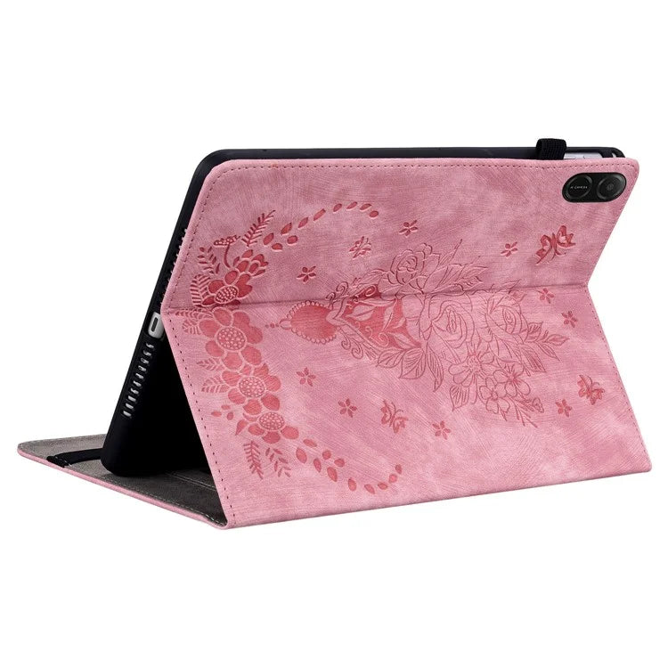 For Honor Pad X8a Case Card Holder Anti-Scratch Leather Cover Rose Flower Imprint