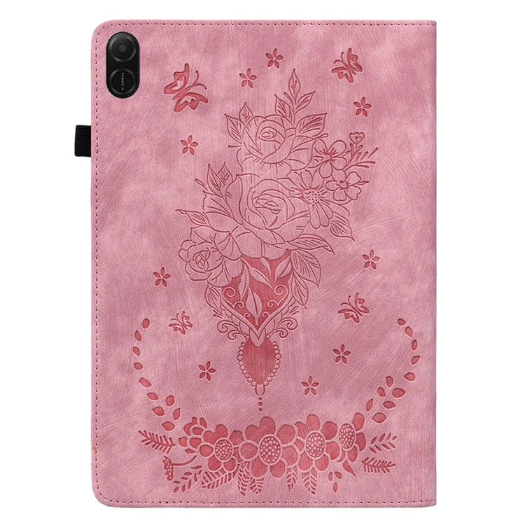 For Honor Pad X8a Case Card Holder Anti-Scratch Leather Cover Rose Flower Imprint
