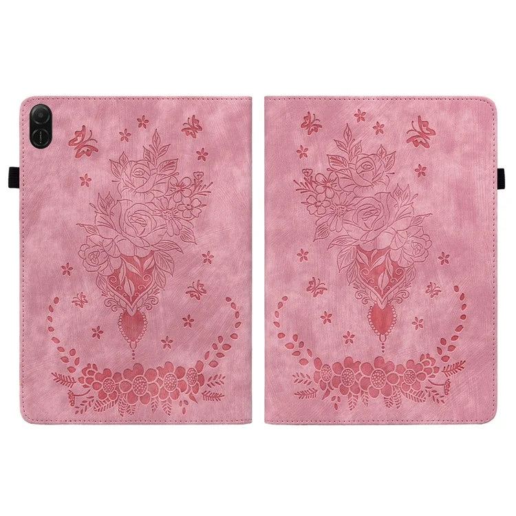 For Honor Pad X8a Case Card Holder Anti-Scratch Leather Cover Rose Flower Imprint
