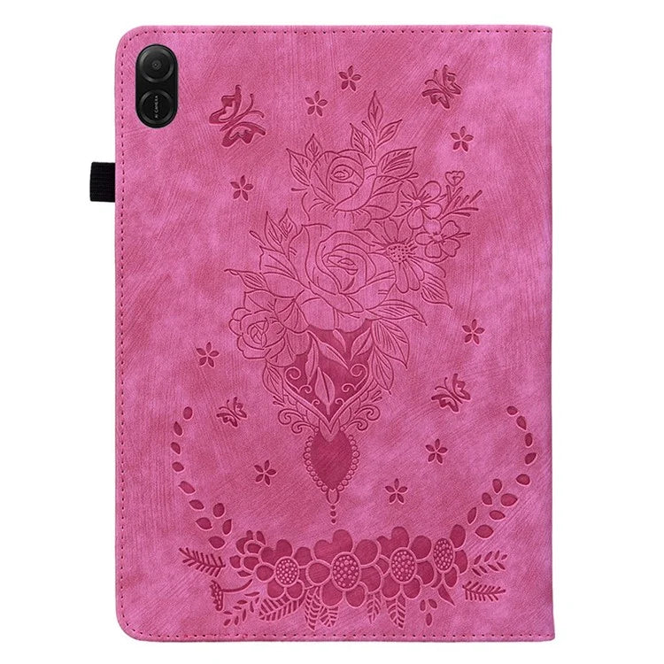 For Honor Pad X8a Case Card Holder Anti-Scratch Leather Cover Rose Flower Imprint