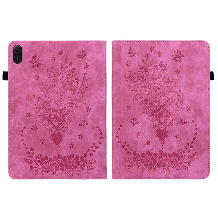For Honor Pad X8a Case Card Holder Anti-Scratch Leather Cover Rose Flower Imprint