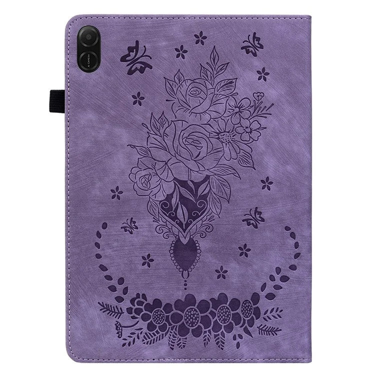 For Honor Pad X8a Case Card Holder Anti-Scratch Leather Cover Rose Flower Imprint